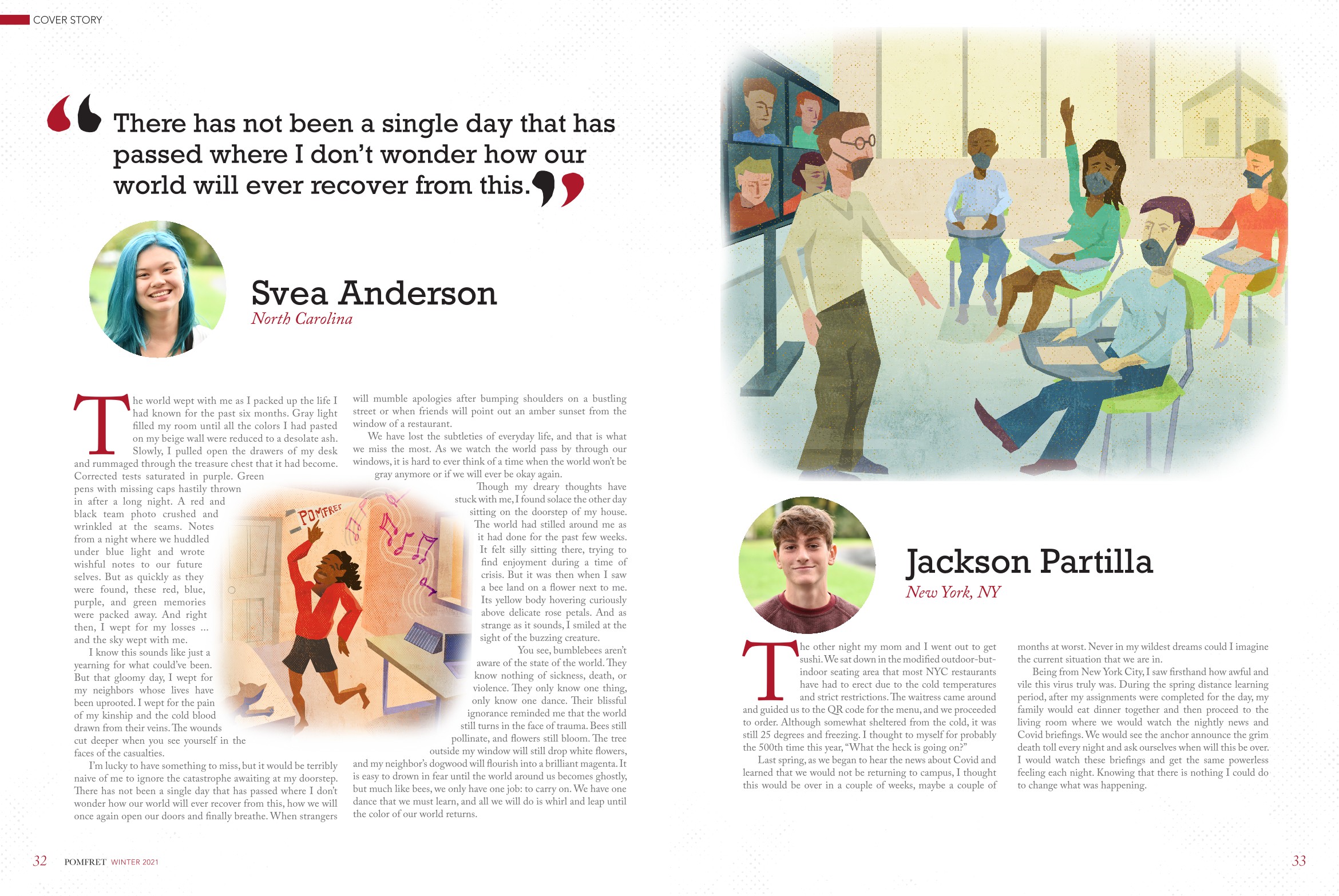 spot illustrations for Pomfret Magazine